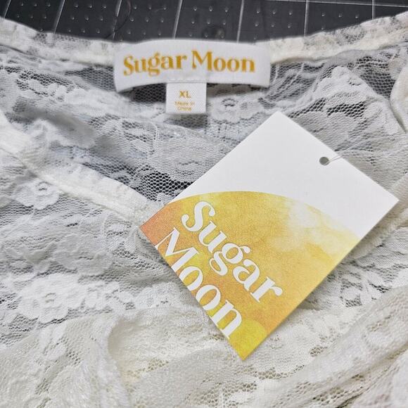 Sugar Moon Y2K Lace Blouse Women Size XL White Roses Sheer Fairy Romantic Retro - Picture 8 of 9